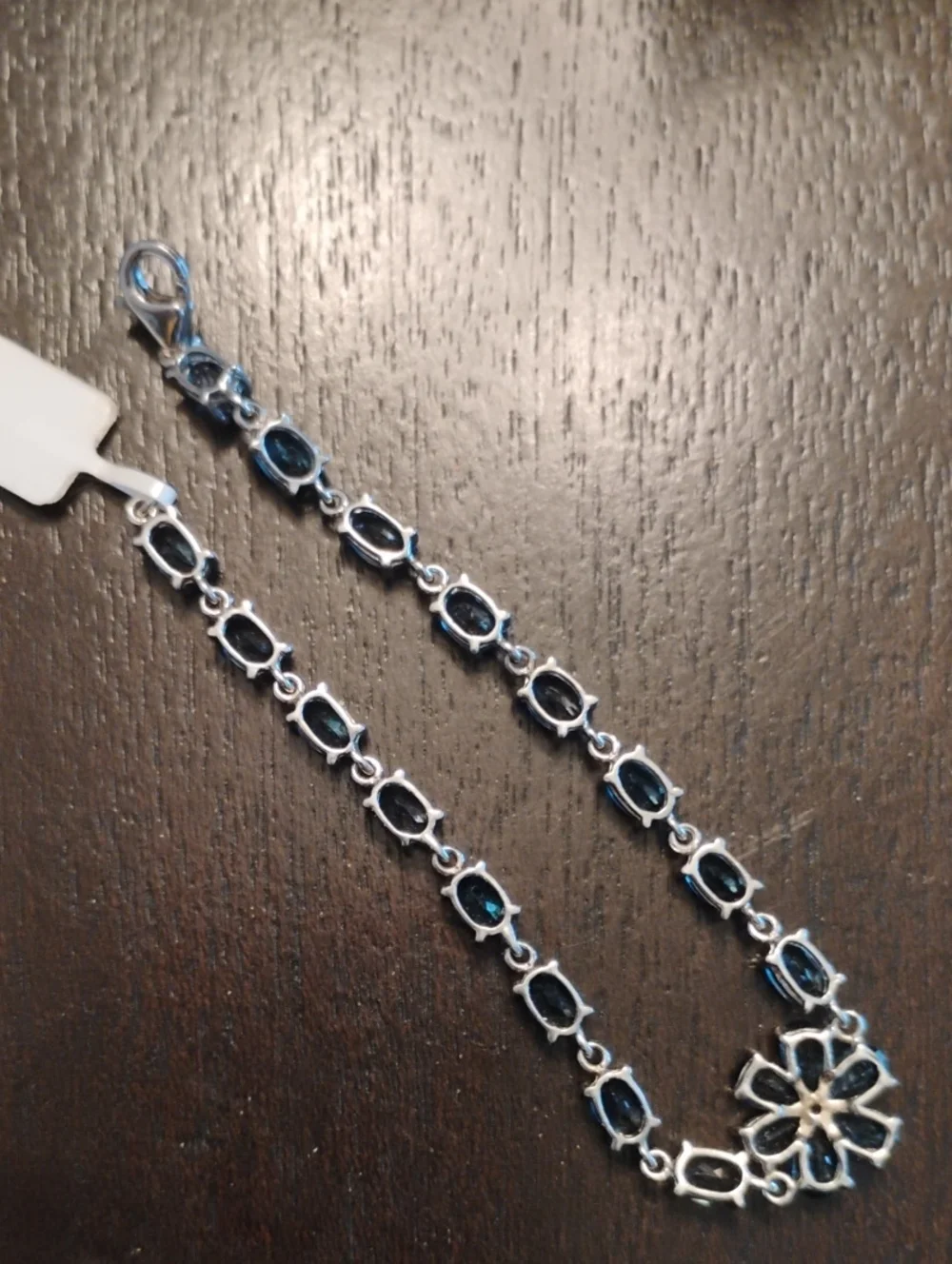 London Blue Topaz Flower Tennis Bracelet In Rhodium Over 925 Sterling Silver - Picture 3 of 6